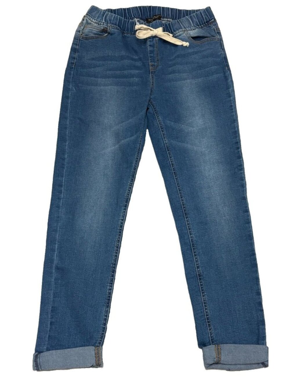 Active USA Denim Womens Pull On Jeans Elastic Waist Cuffed Hems Sz Medium NWOT
